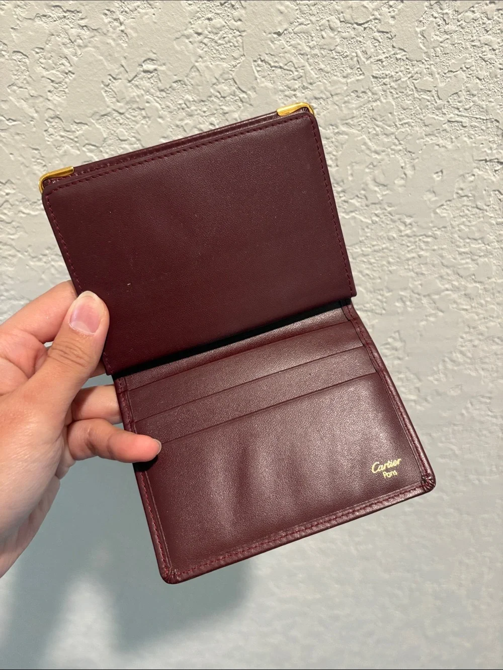 Cartier Unisex Bifold Short Wallet Card Holder Bordeaux Leather